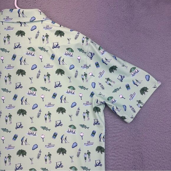 Smith‎ Quinn Golf Polo Shirt Mens Large Green Golfer Boats Allover Print Stretch - Picture 10 of 15